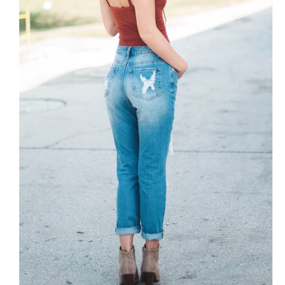 High Waisted Distressed Boyfriend Jeans - Picture 3 of 5